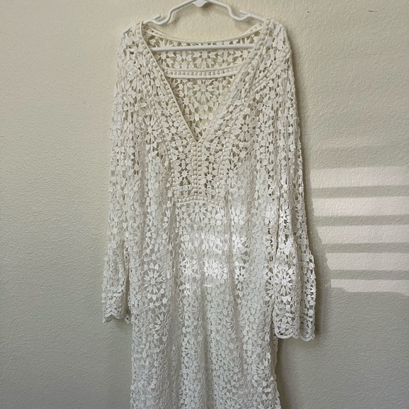 KATE SPADE NEW YORK | CROCHET LACE WHITE BELL SLEEVE SHIFT SUMMER DRESS | SIZE 2 - Picture 4 of 12